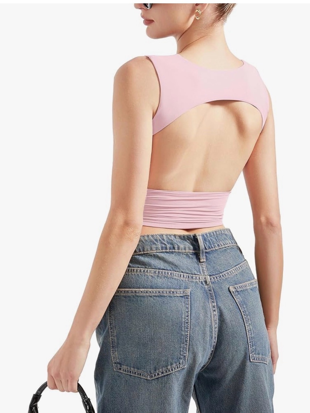 Pink Sleeveless Crop Top Ruched Stretch Tank Fitted Y2K Basic NWT M - Picture 2 of 7